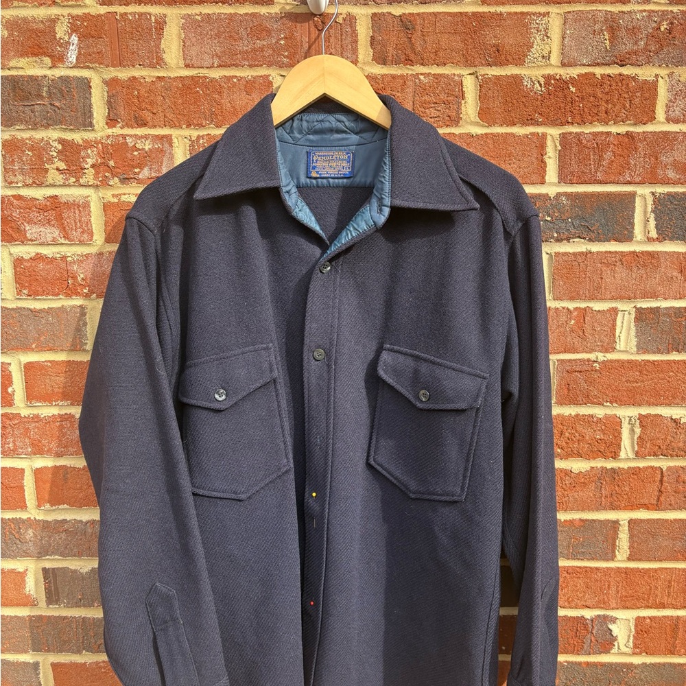 Pendleton Vintage Navy Wool Button-Down Shirt Jac… - image 1
